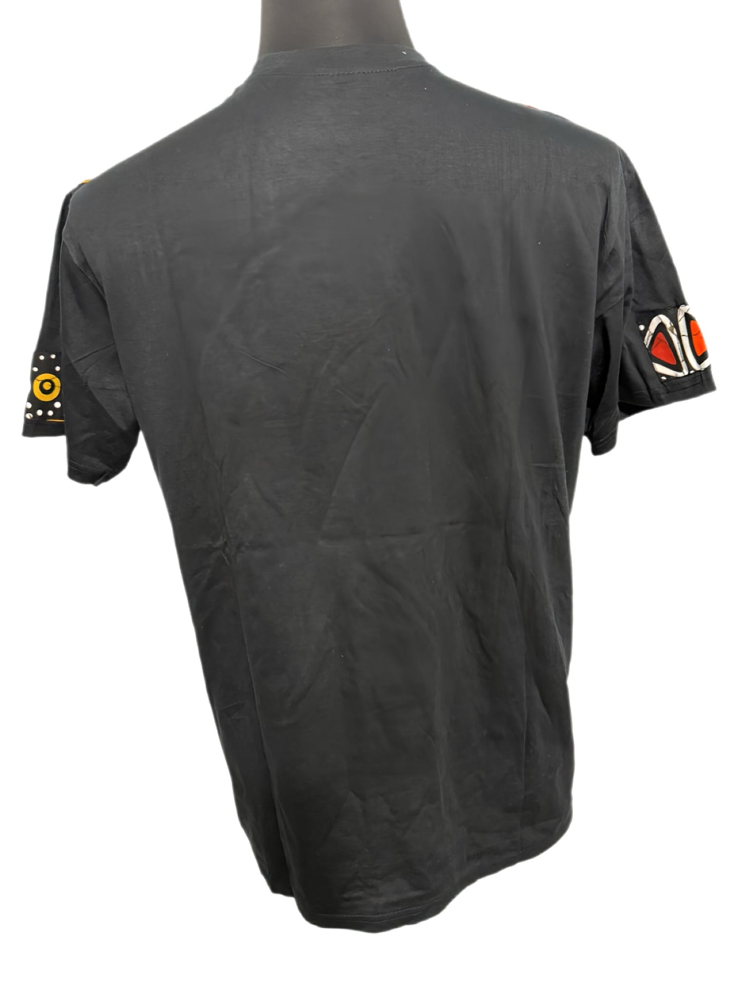 black t-shirt with wax print