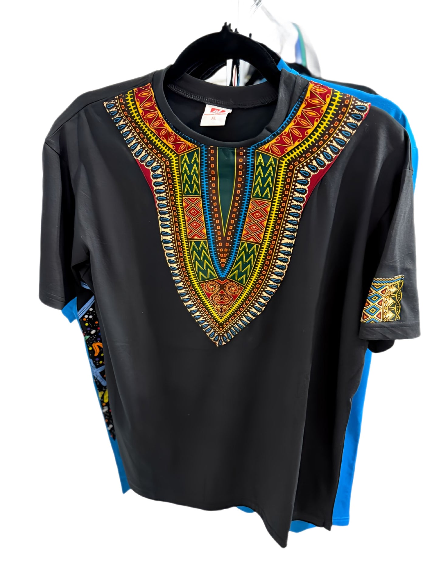 Black T-Shirt With Colorful Dashiki Dup
