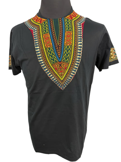 black t-shirt with dashiki