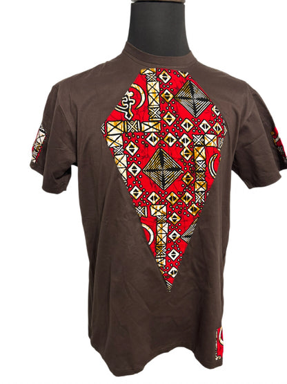 Brown T-shirt with Adinkra symbols