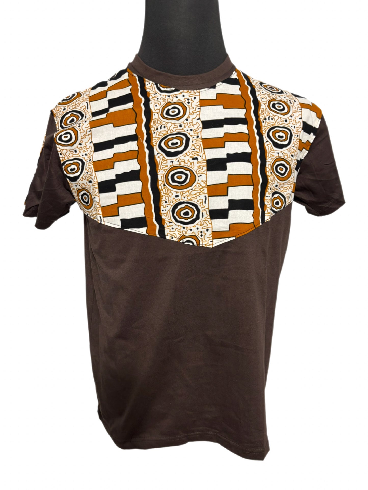 brown t-shirt with multi-color puddles