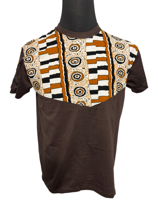 brown t-shirt with multi-color puddles