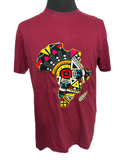 burgundy t-shirt with spiked african print