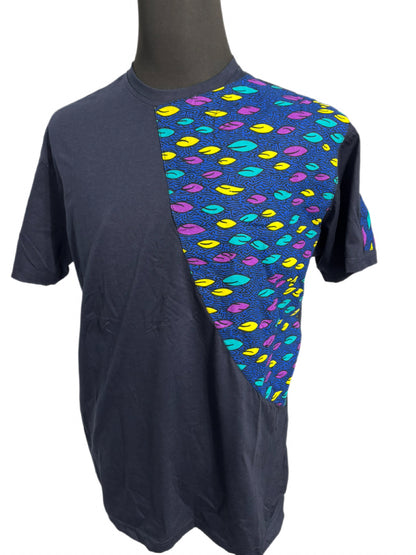 Dark blue T-Shirt with multi-color leaves design