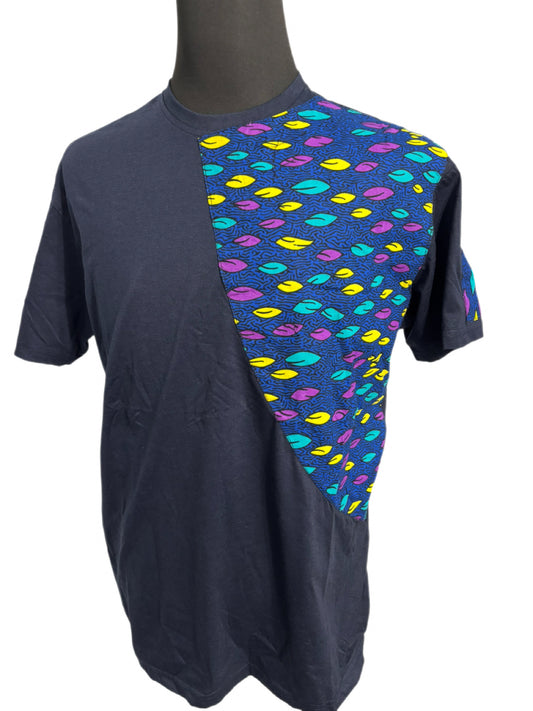 Dark blue T-Shirt with multi-color leaves design