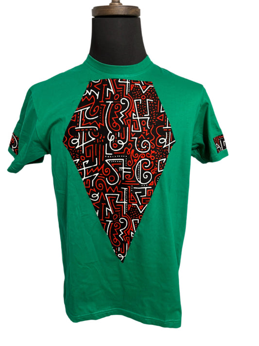 GREE T-SHIRT WITH AFRICAN SYMBOLS