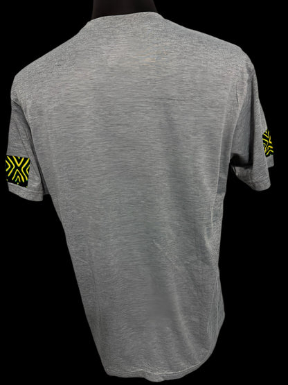 grey t-shirt with dotted diamond shaped print