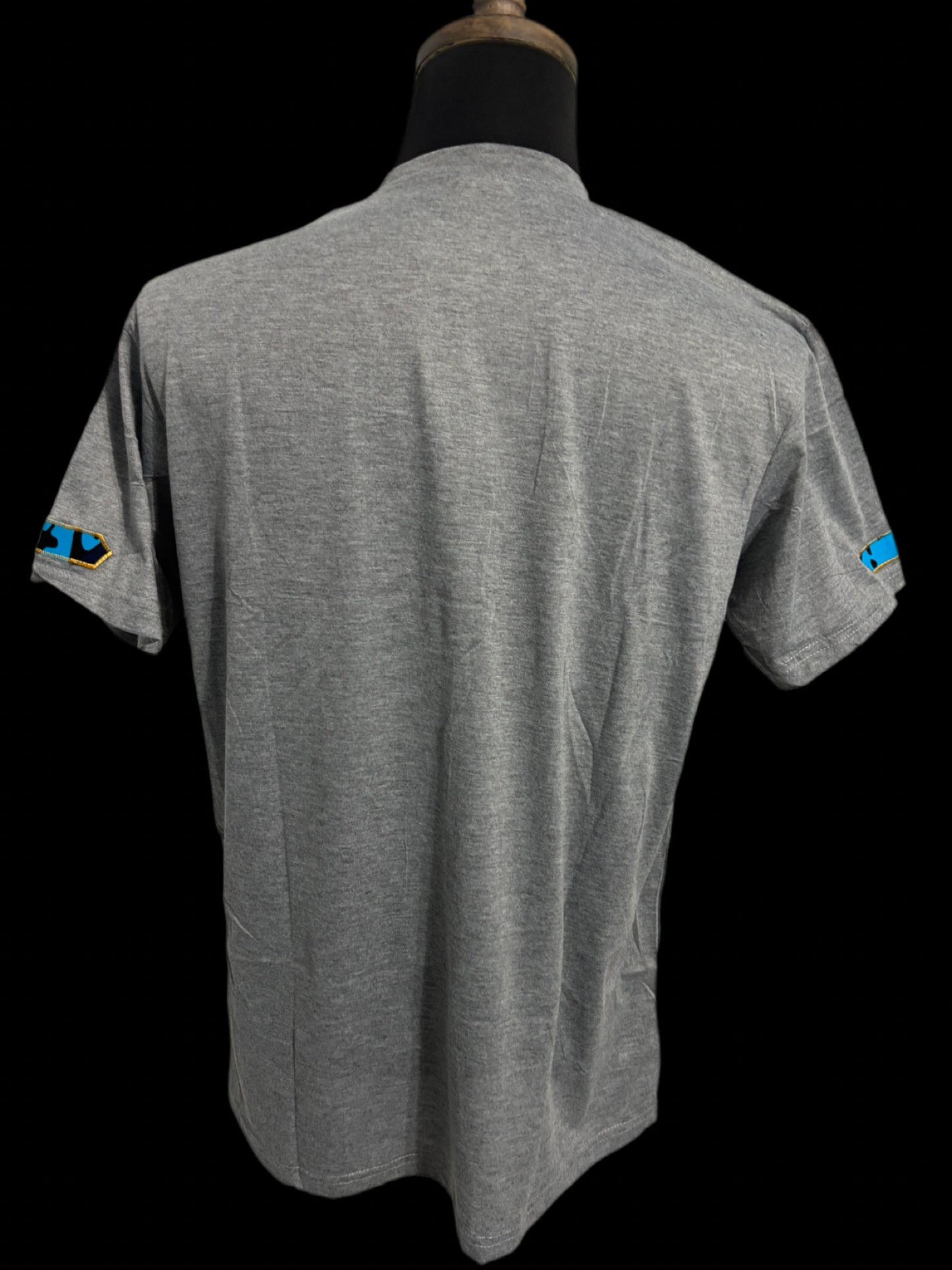 Grey T-shirt with blue and yellow African map