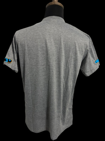 Grey T-shirt with blue and yellow African map