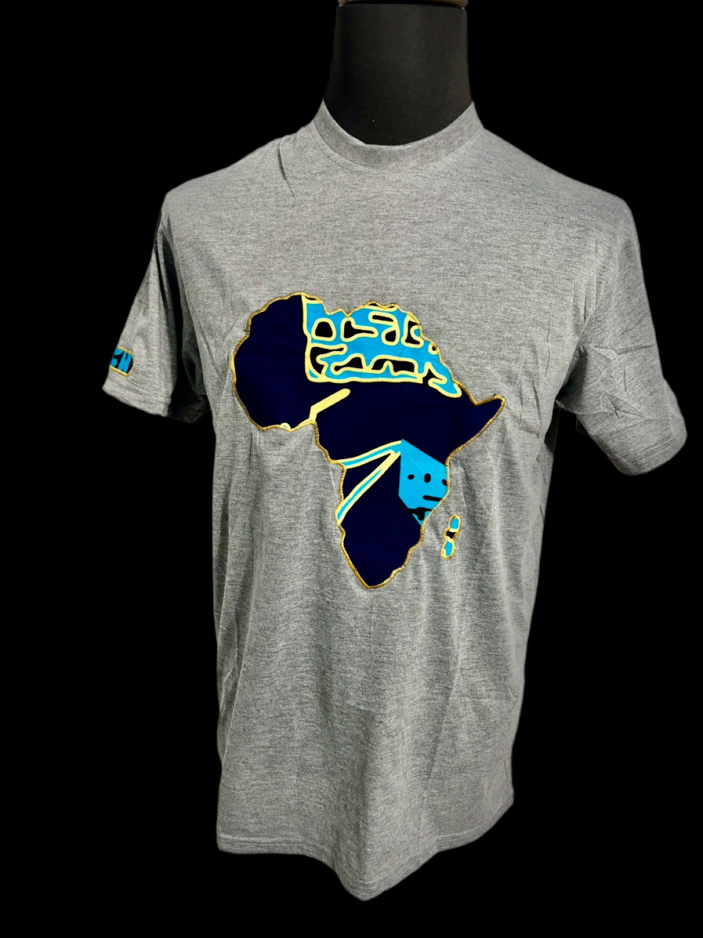 Grey T-shirt with blue and yellow African map