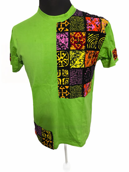 light green t-shirt with african symbols
