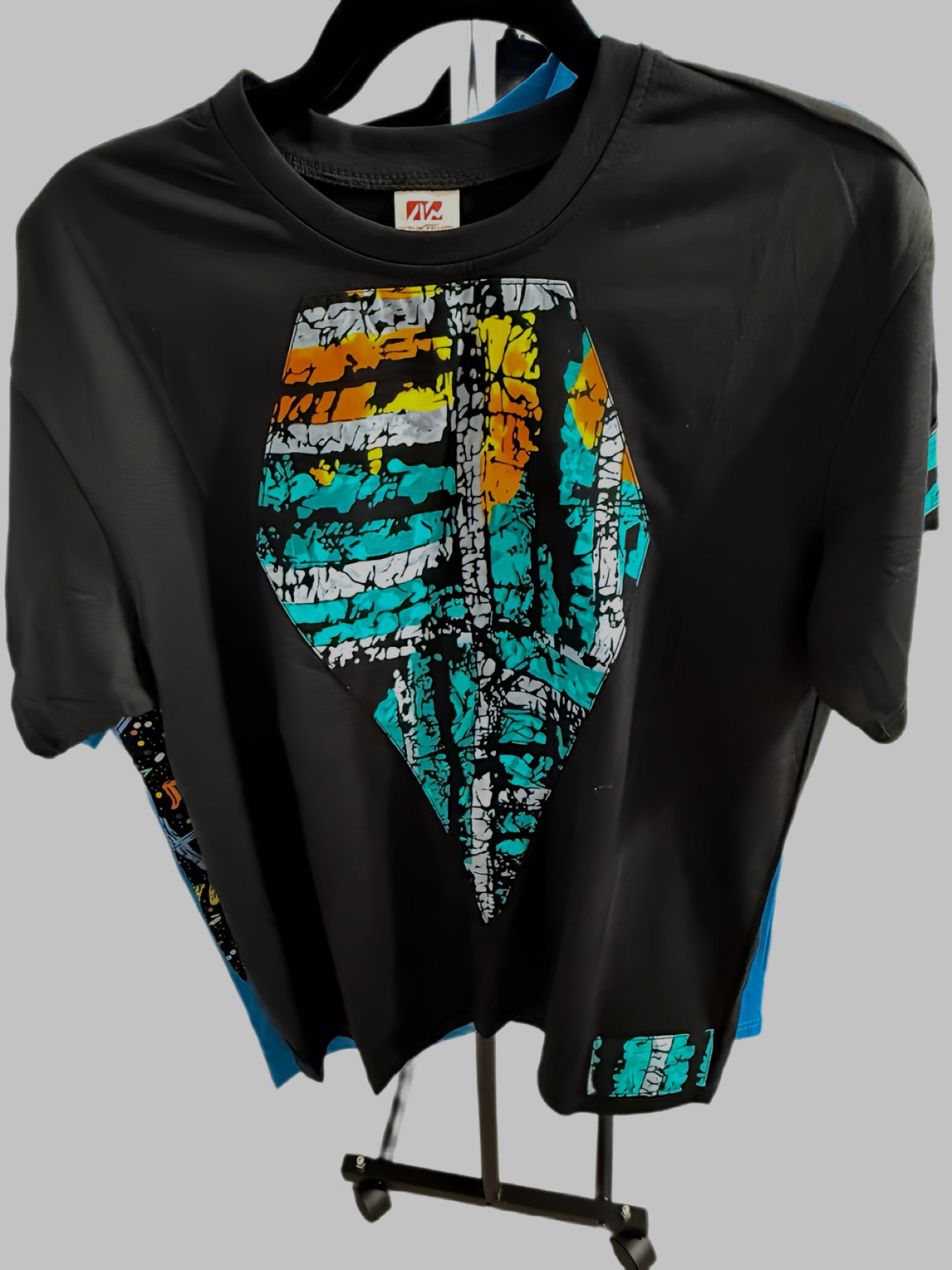 Multicolor Abstract Design Black T-Shirt