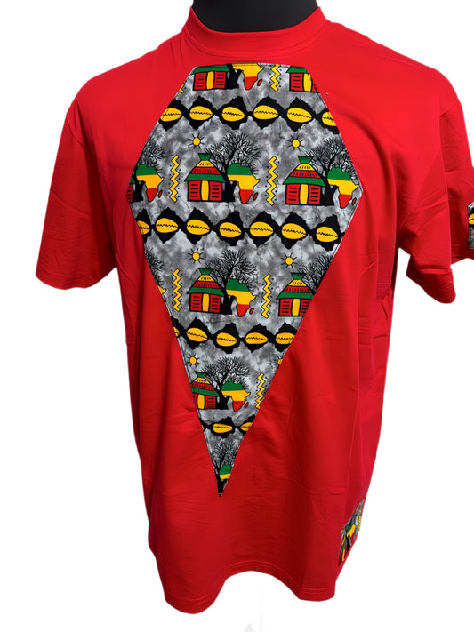 Red T-Shirt With African Sunset Design