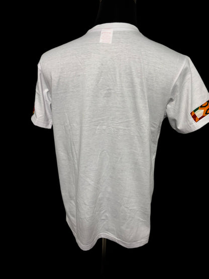 WHITE T-SHIRT WITH KENTE AFRICAN MAP