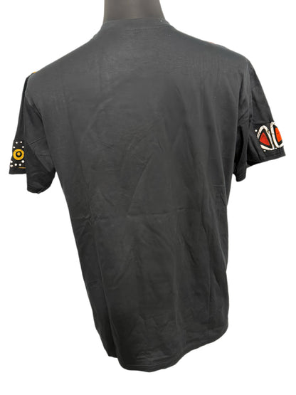 black t-shirt with wax print