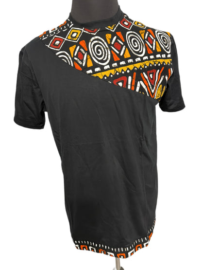 black t-shirt with wax print
