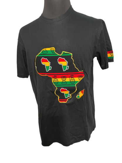 black t-shirt with african maps applique