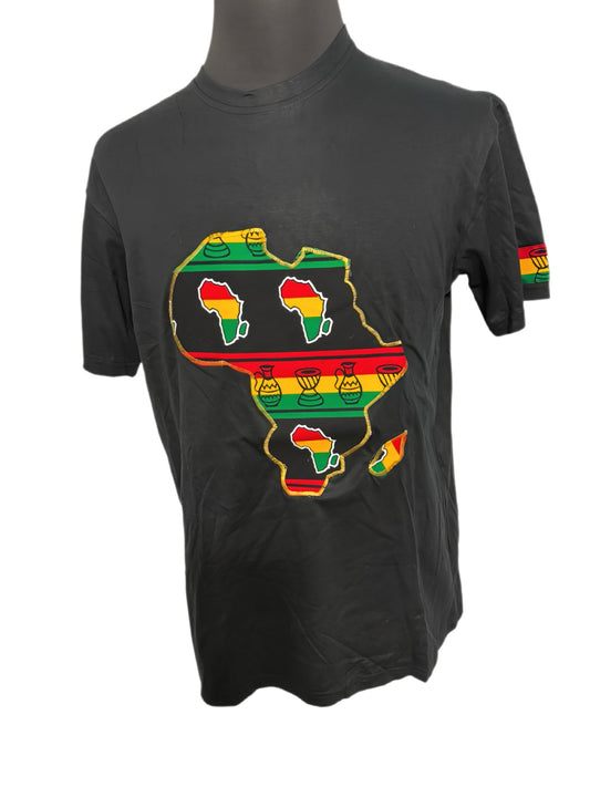 black t-shirt with african maps applique