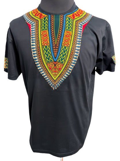 Black T-Shirt With Colorful Dashiki Dup