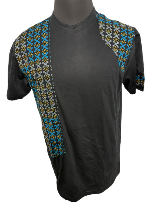 black t-shirt with kente woven-like  African print