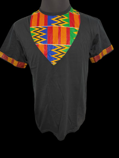 black t-shirt with kente applique
