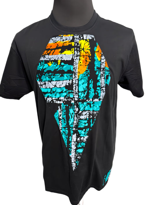 Multicolor Abstract Design Black T-Shirt