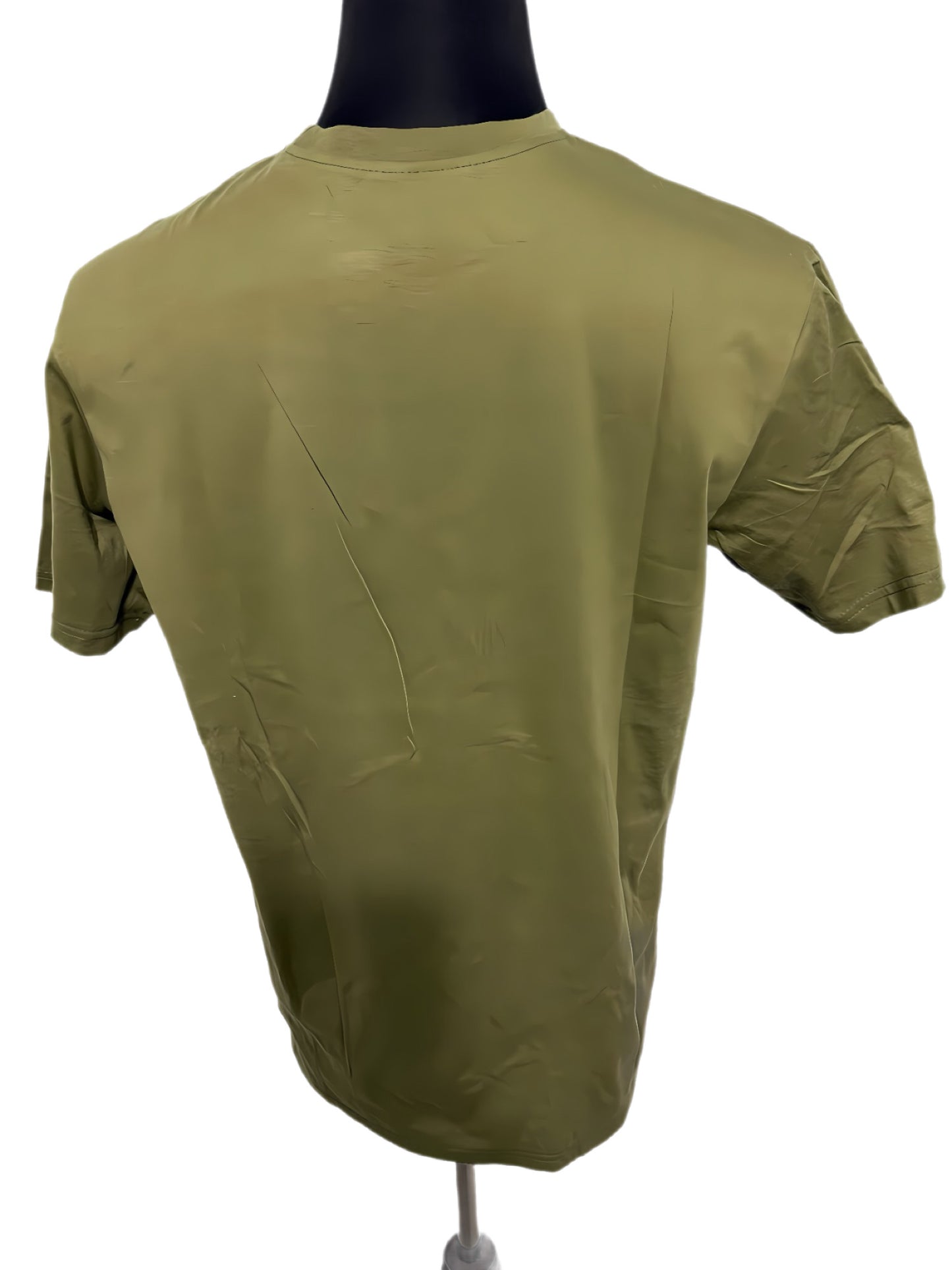 olive green t-shirt with v-shaped african print