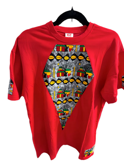 Red T-Shirt With African Sunset Design