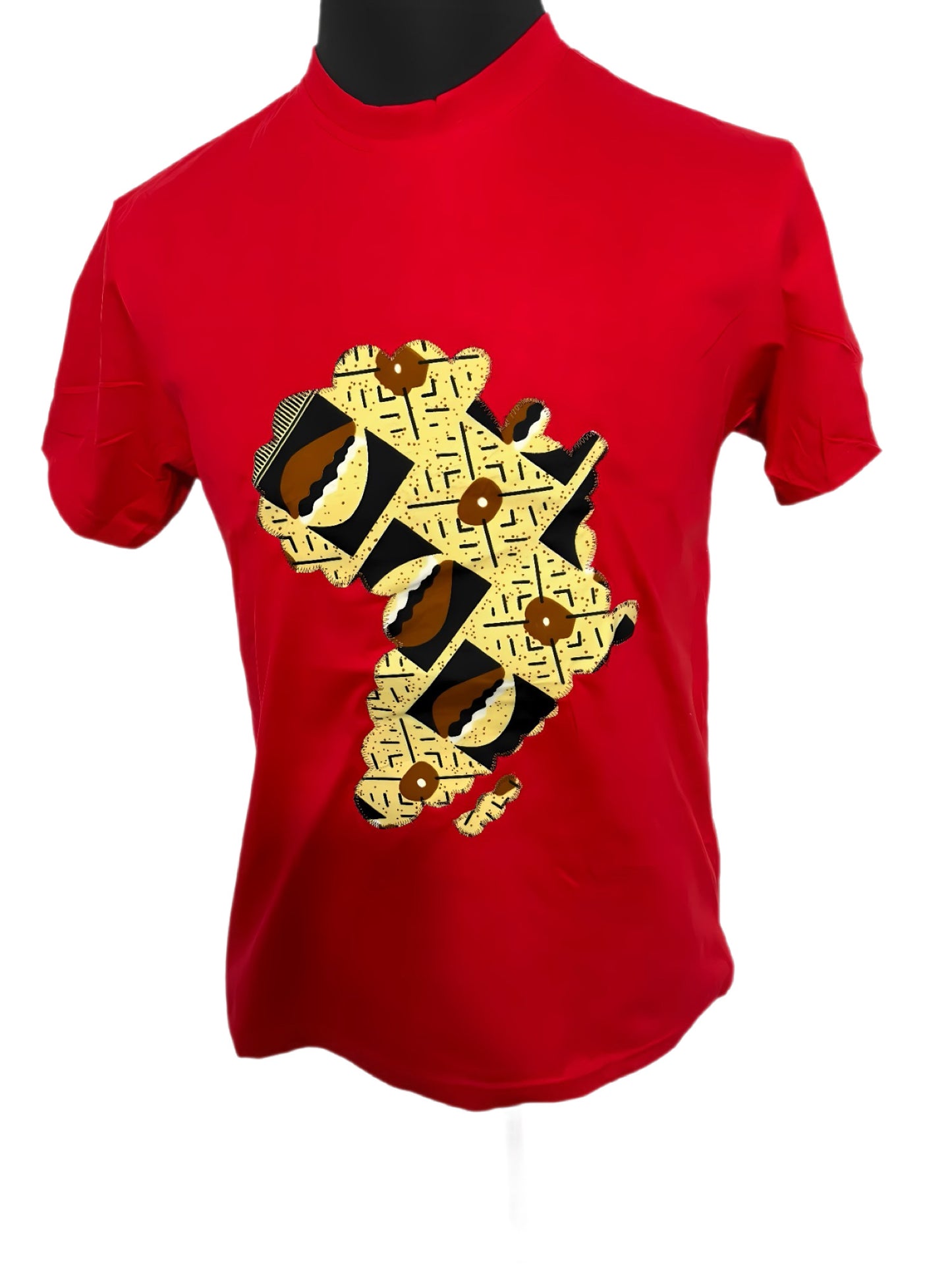 red t-shirt with cowries