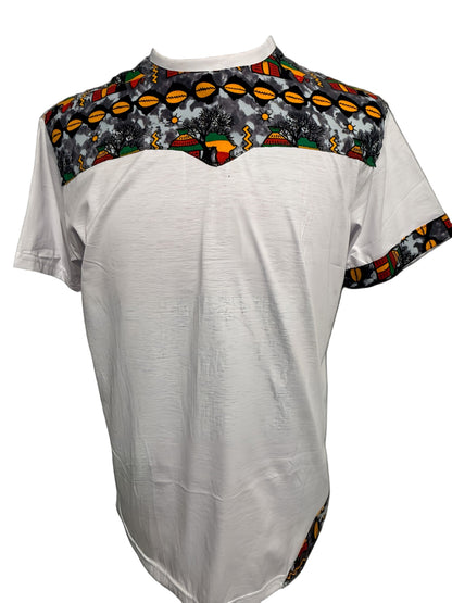 Black and Gold cowrie Shells Ankara T-shirt White